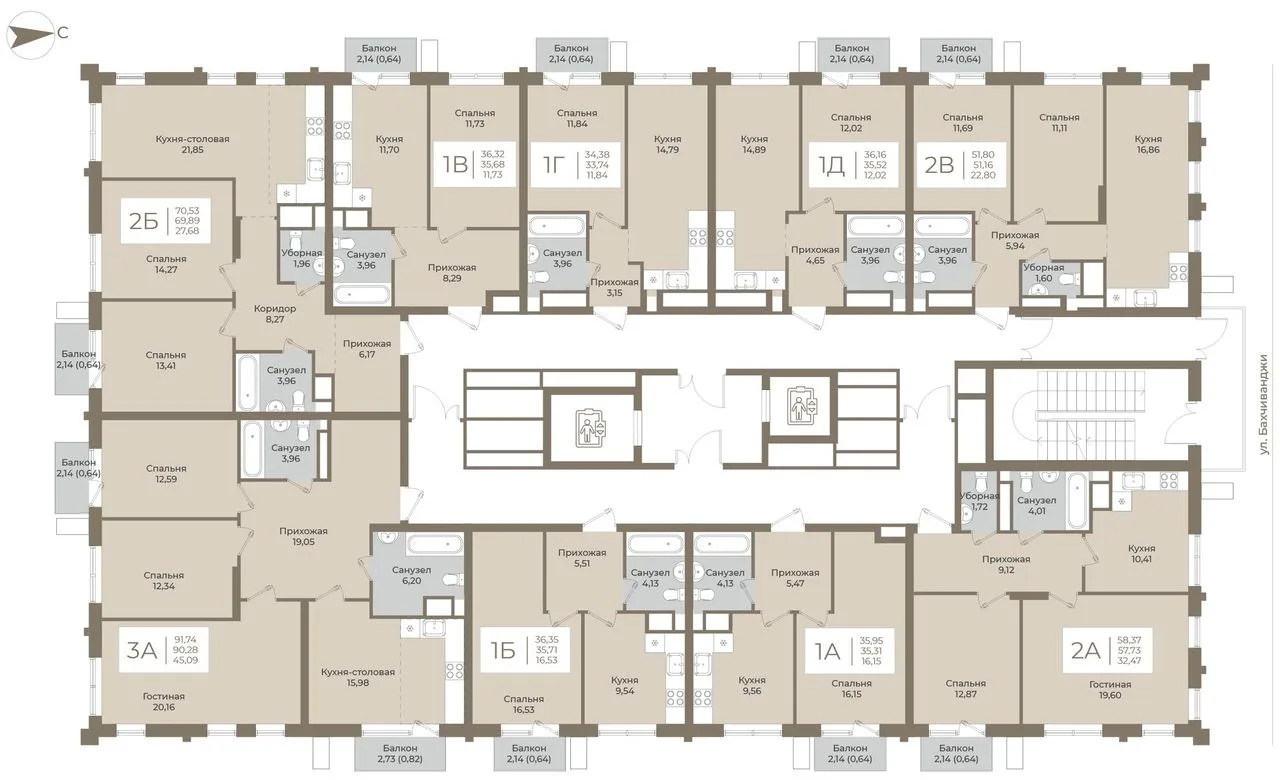 2-комнатная квартира, 70,7 м², 7/15 эт. в ЖК «АГАТ»