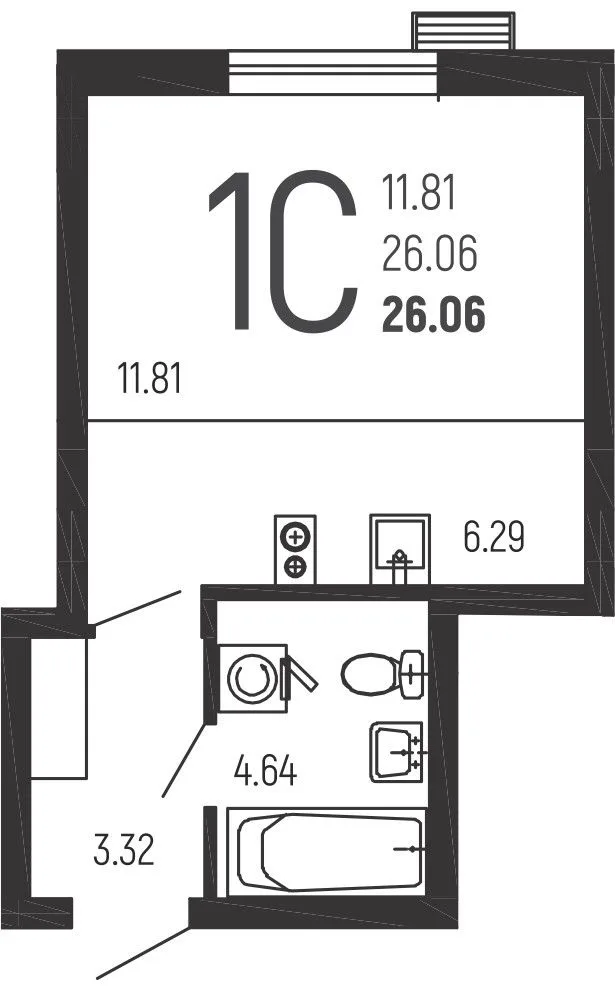 Студия, 26,06 м², 1/14 эт. в ЖК «Нахимовский»