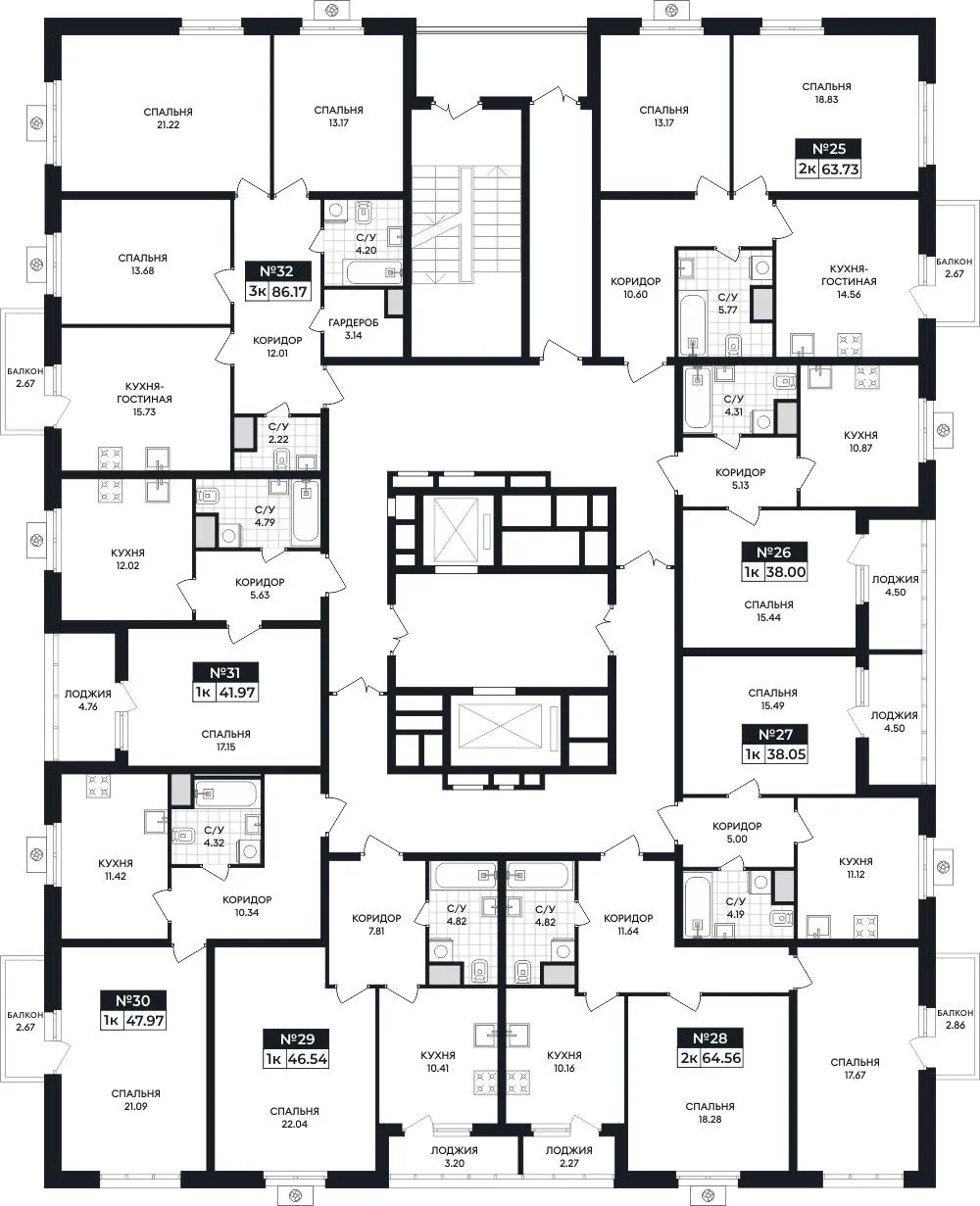 1-комнатная квартира, 47,97 м², 6/15 эт. в ЖК «Кипарис»