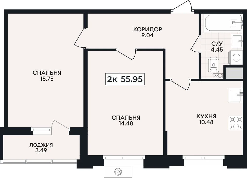 2-комнатная квартира, 55,95 м², 4/8 эт. в ЖК «Нахимов»