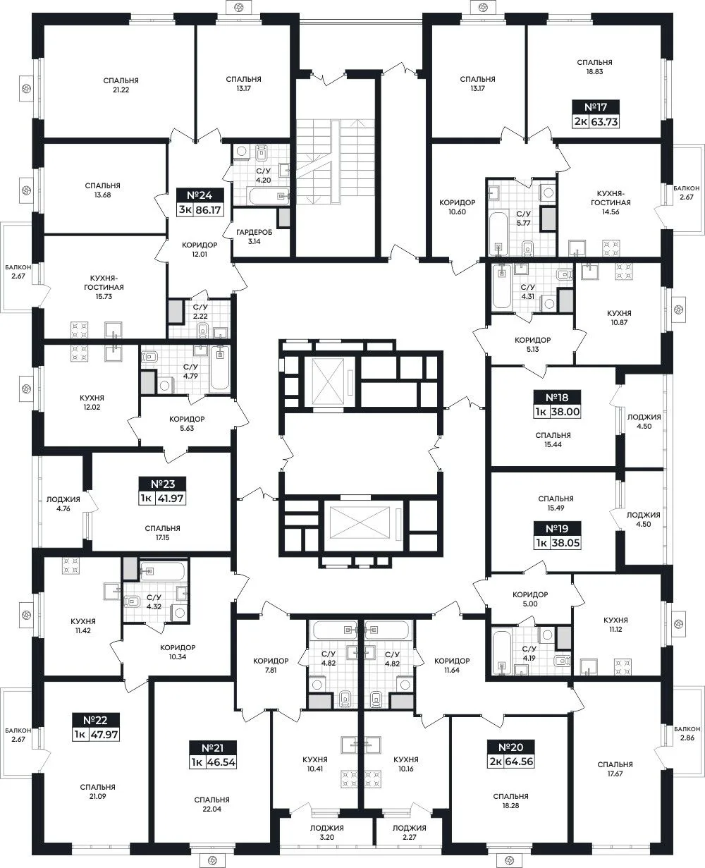 1-комнатная квартира, 46,54 м², 5/15 эт. в ЖК «Кипарис»