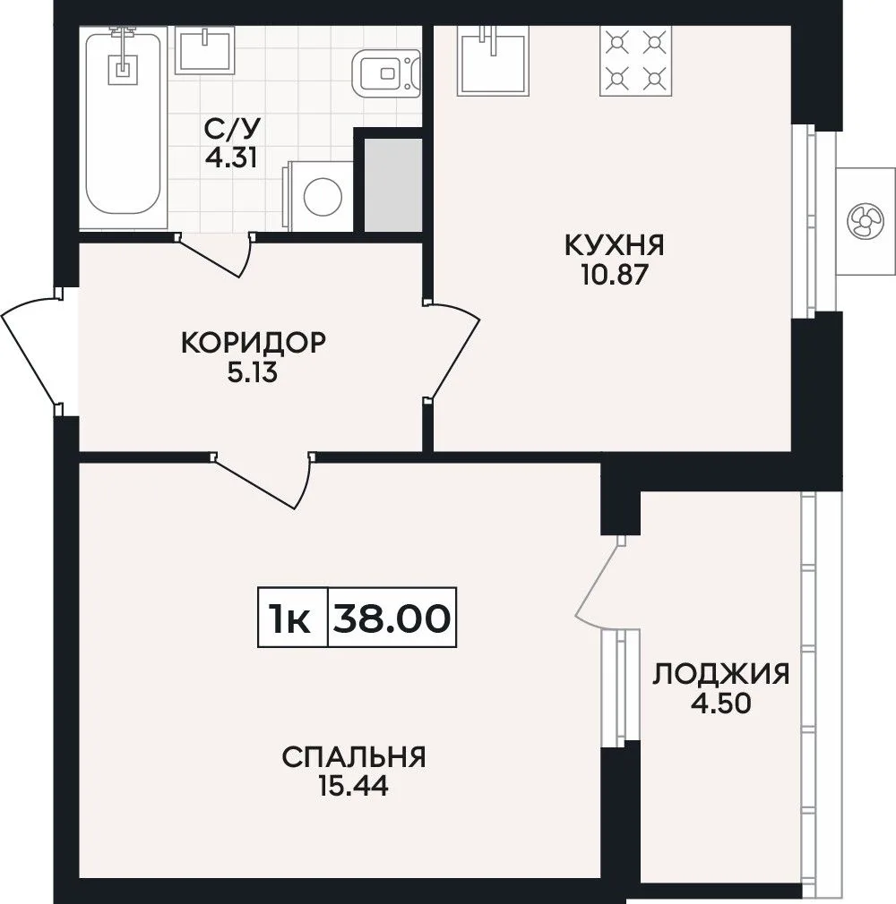 1-комнатная квартира, 38 м², 6/15 эт. в ЖК «Кипарис»
