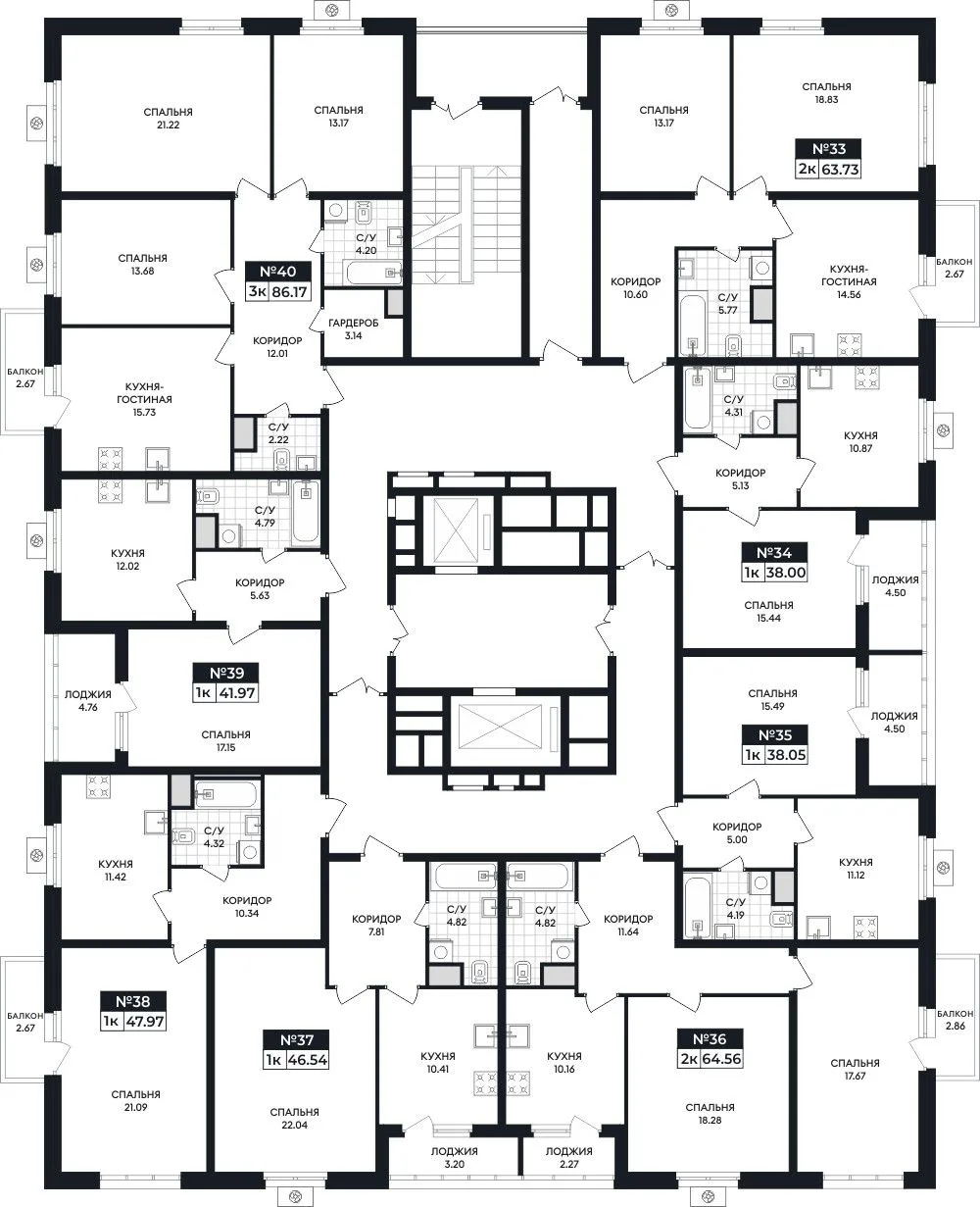 1-комнатная квартира, 46,54 м², 7/15 эт. в ЖК «Кипарис»