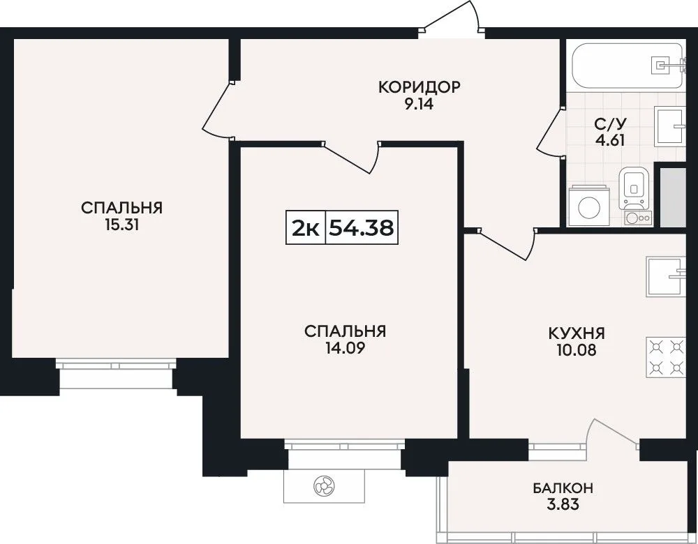 2-комнатная квартира, 54,38 м², 4/8 эт. в ЖК «Нахимов»