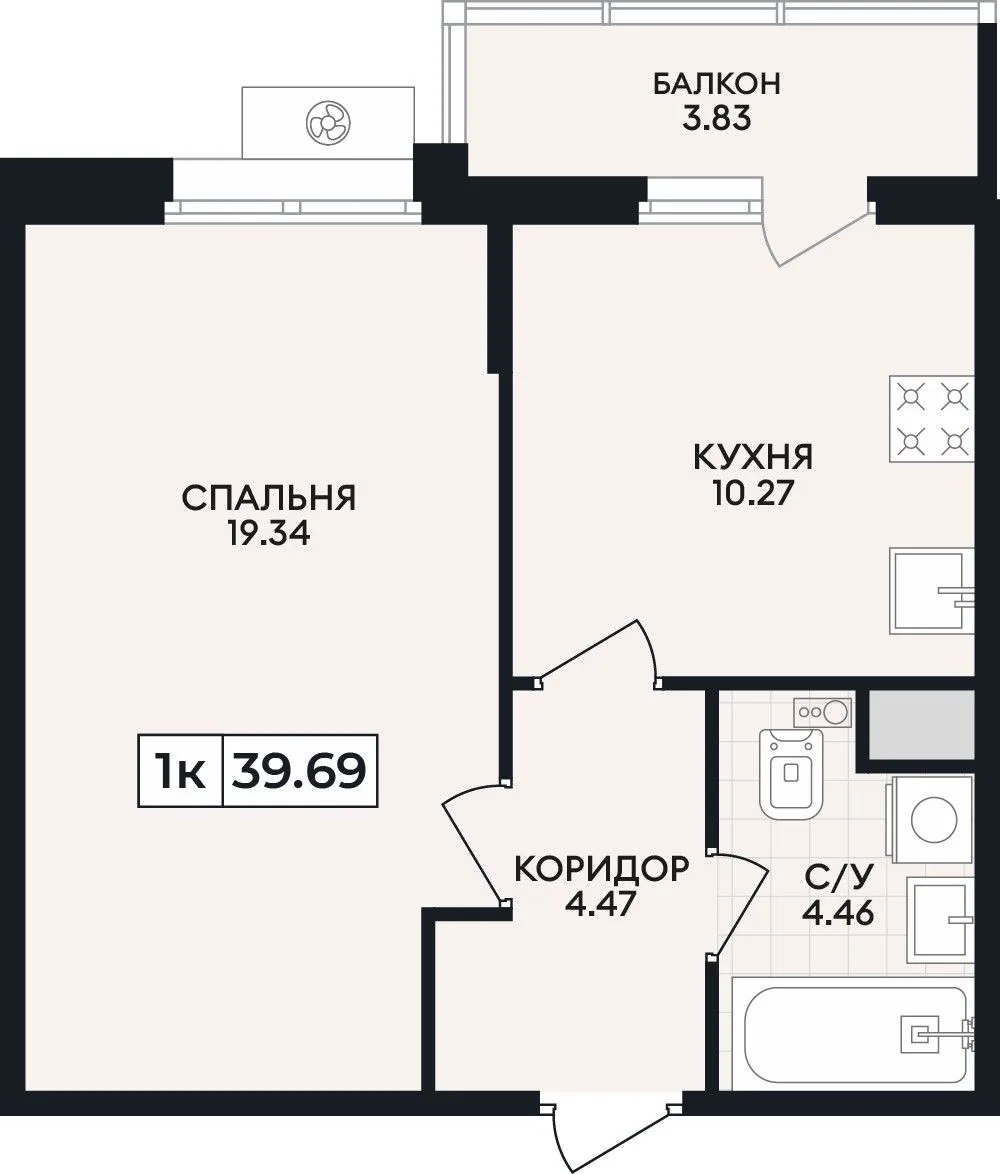 1-комнатная квартира, 39,69 м², 8/8 эт. в ЖК «Нахимов»