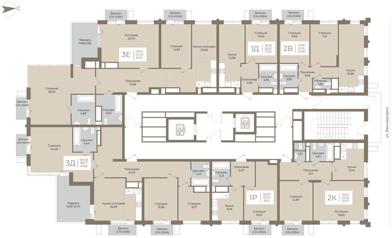 3-комнатная квартира, 105,58 м², 15/15 эт. в ЖК «АГАТ»