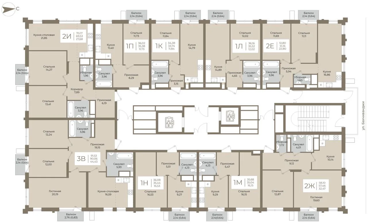 3-комнатная квартира, 91,3 м², 12/15 эт. в ЖК «АГАТ»