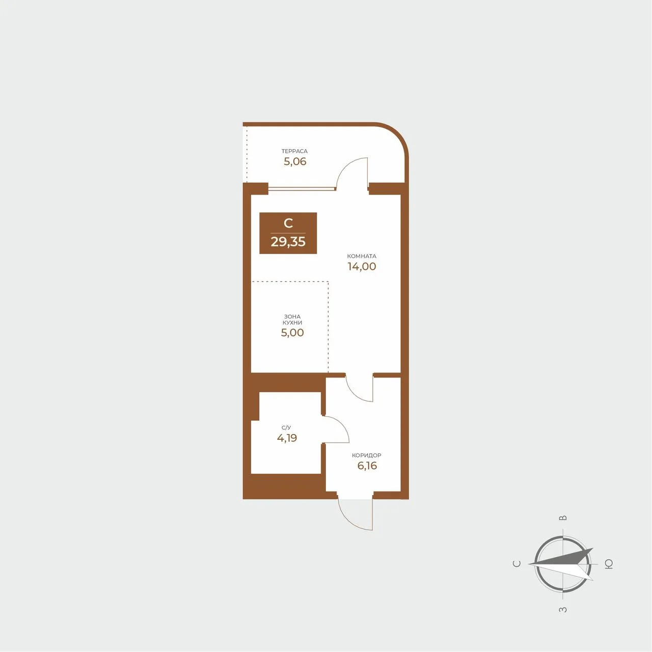 1-комнатная квартира, 29,35 м², 6/8 эт. в ЖК «Авторский дом Мари»