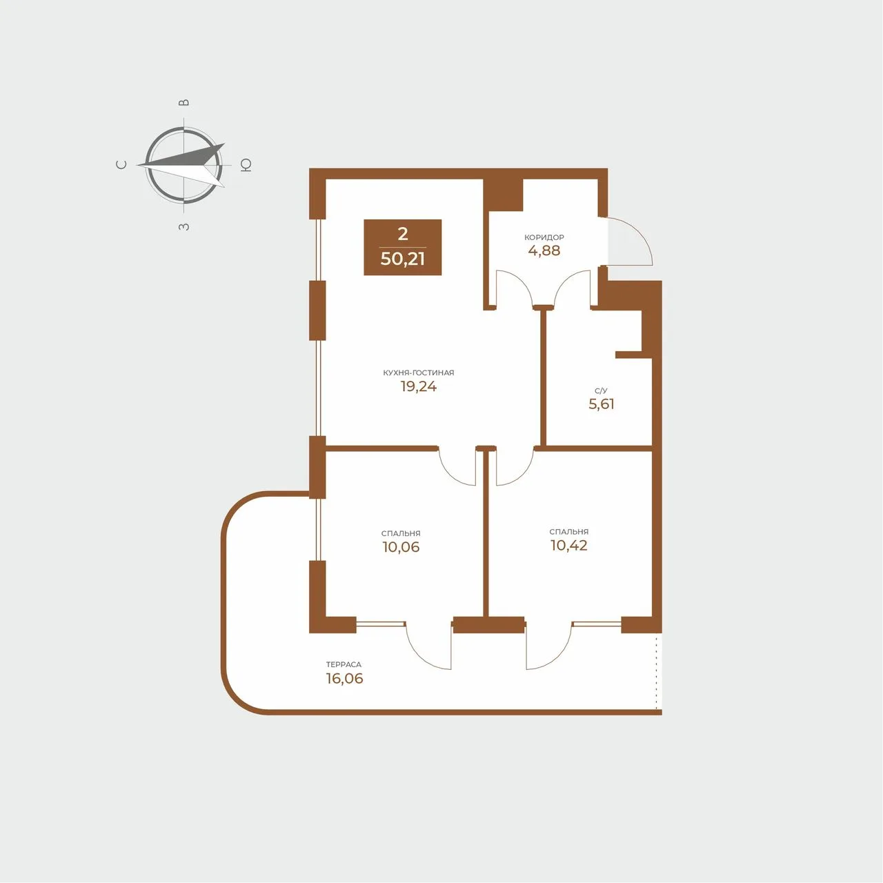 2-комнатная квартира, 50,21 м², 6/8 эт. в ЖК «Авторский дом Мари»