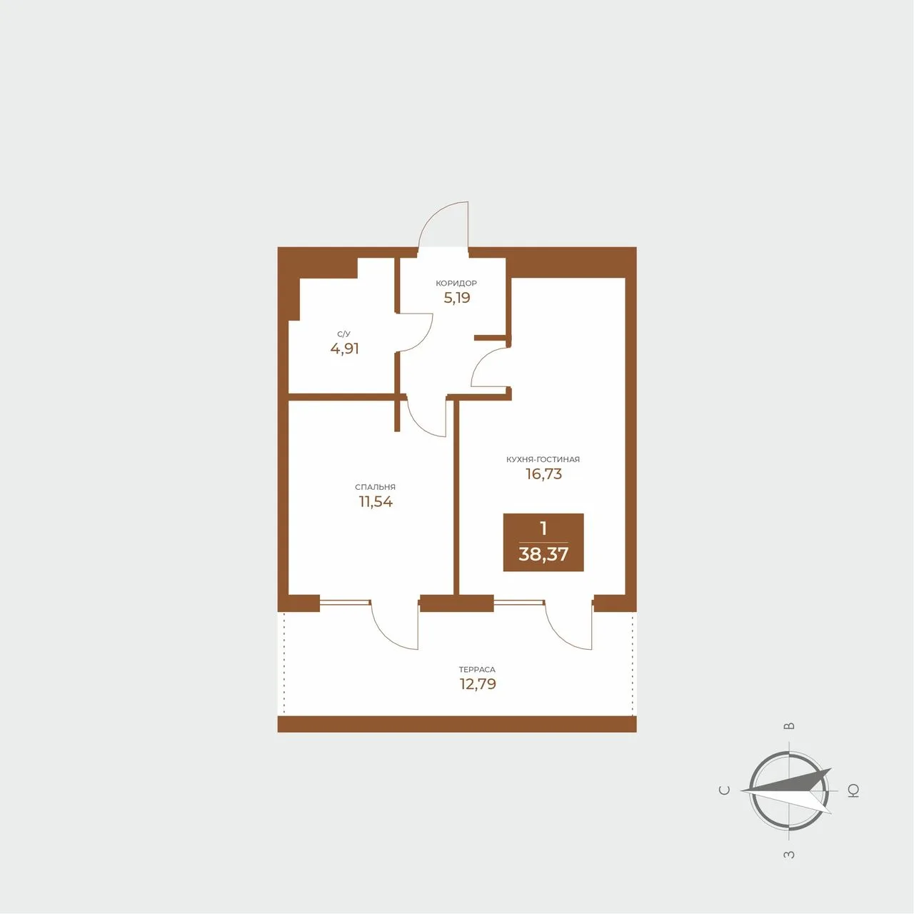 1-комнатная квартира, 38,37 м², 2/8 эт. в ЖК «Авторский дом Мари»