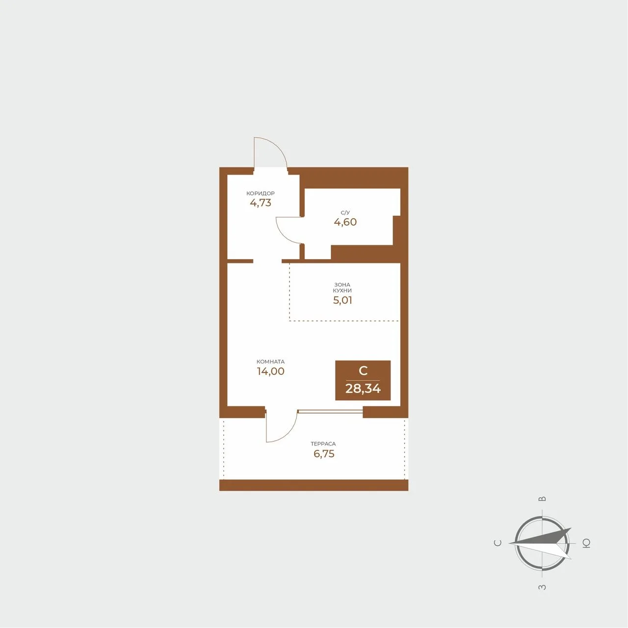 1-комнатная квартира, 28,34 м², 7/8 эт. в ЖК «Авторский дом Мари»