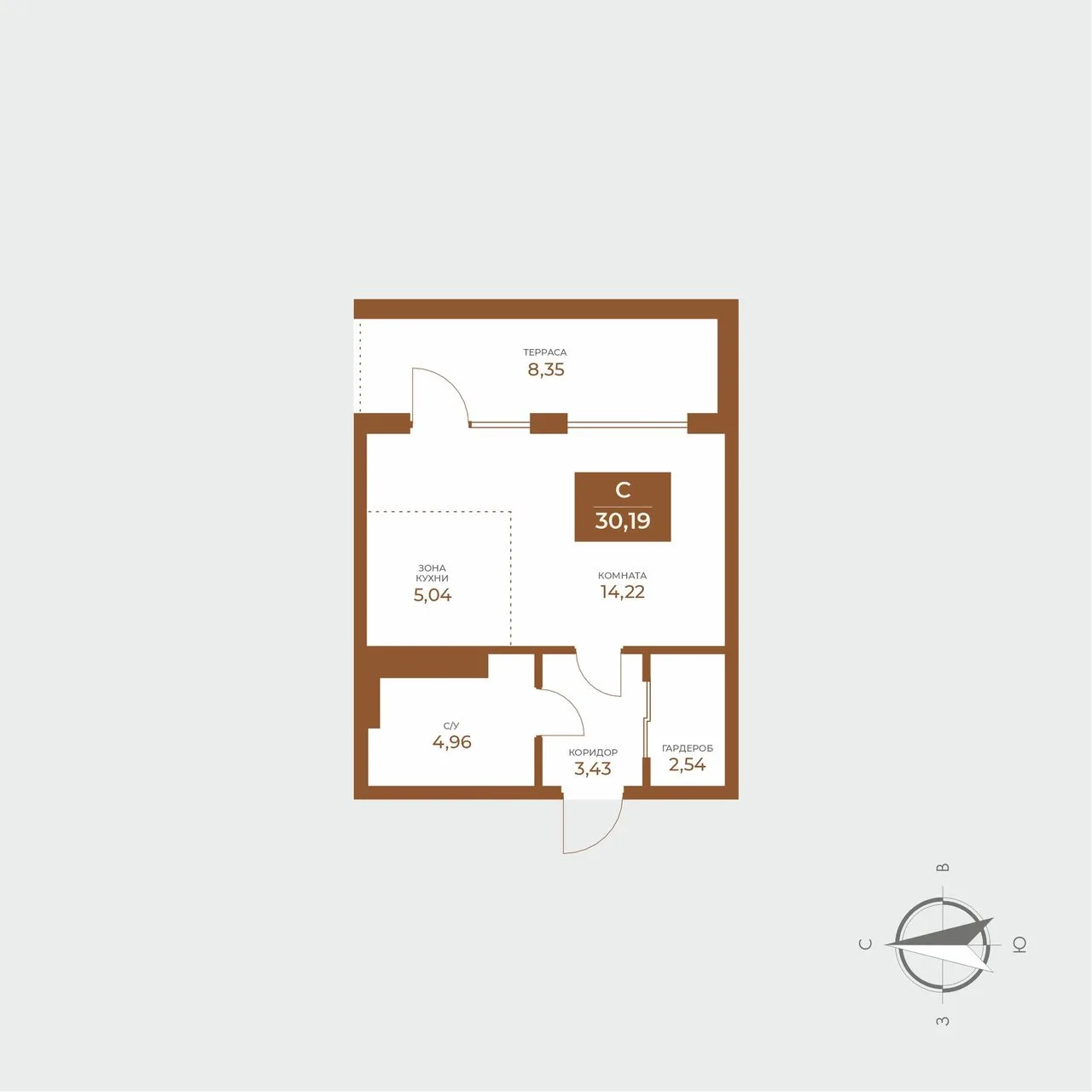 1-комнатная квартира, 30,19 м², 2/8 эт. в ЖК «Авторский дом Мари»