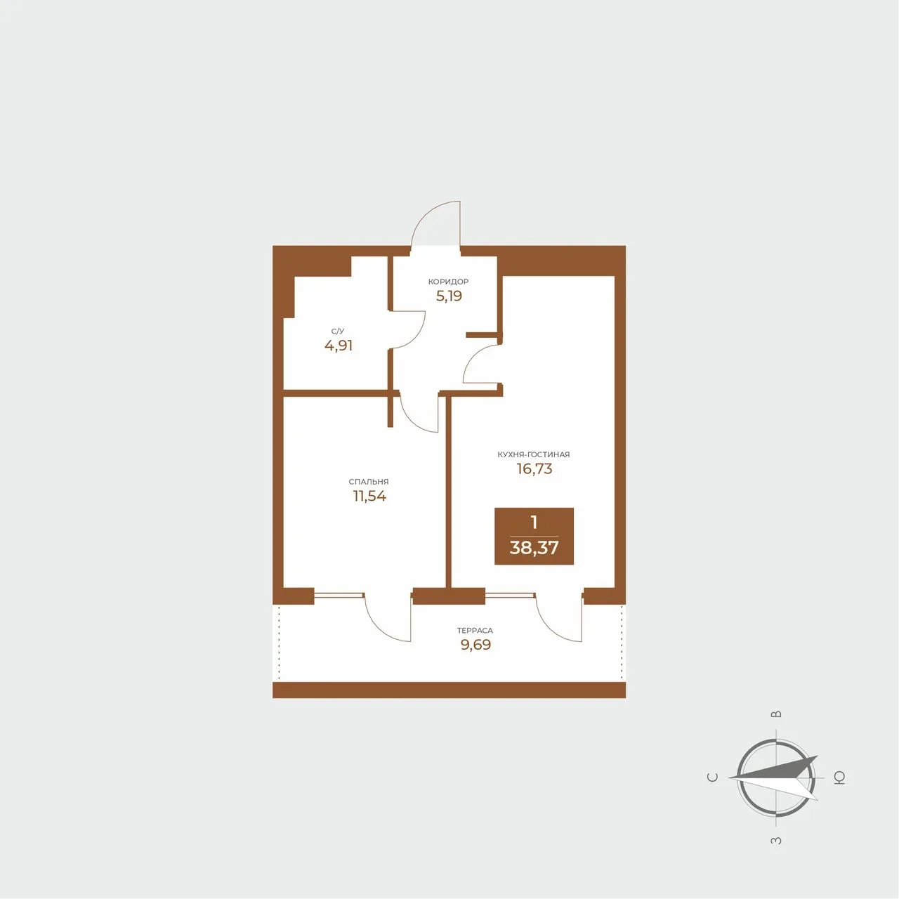 1-комнатная квартира, 38,37 м², 7/8 эт. в ЖК «Авторский дом Мари»