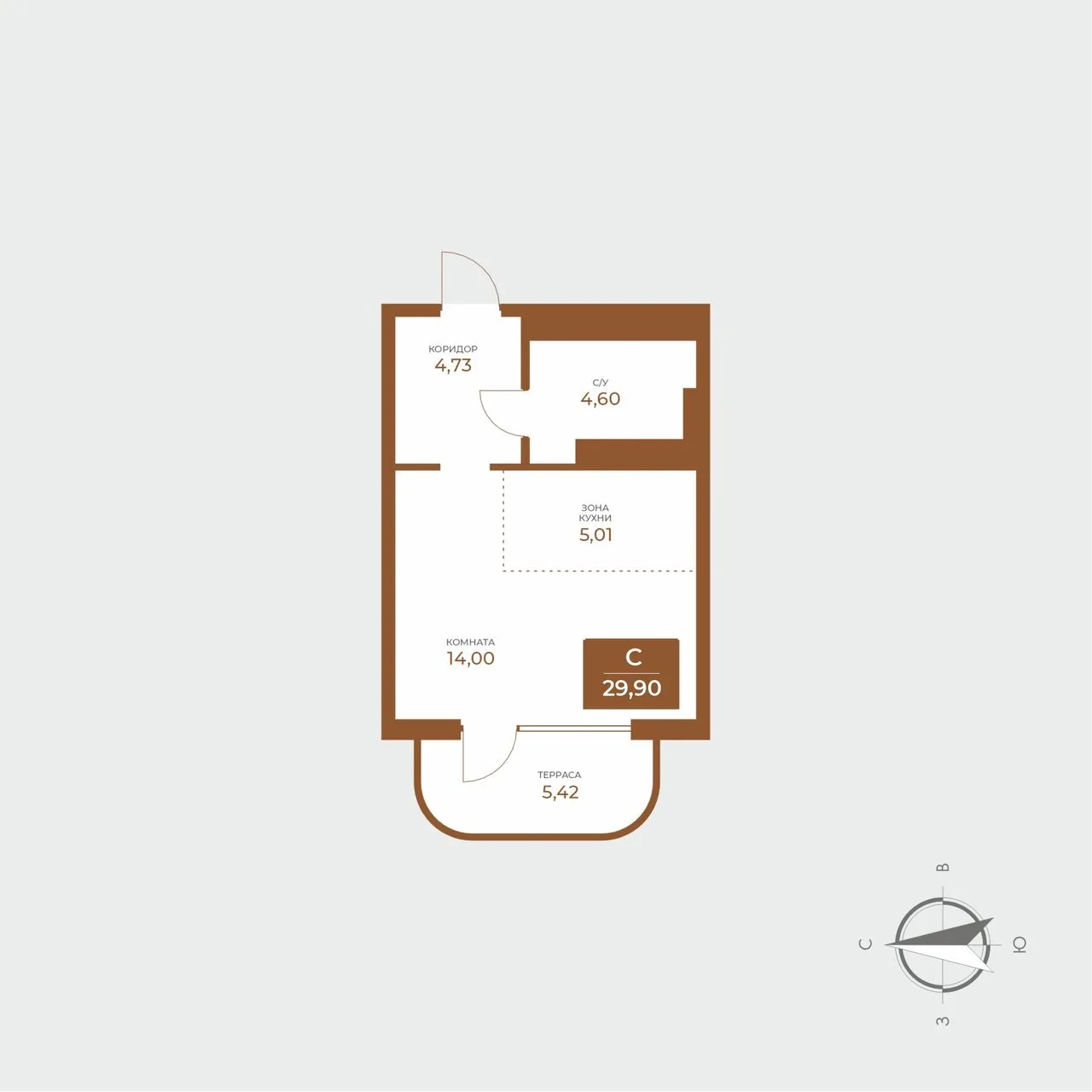 1-комнатная квартира, 29,9 м², 3/8 эт. в ЖК «Авторский дом Мари»