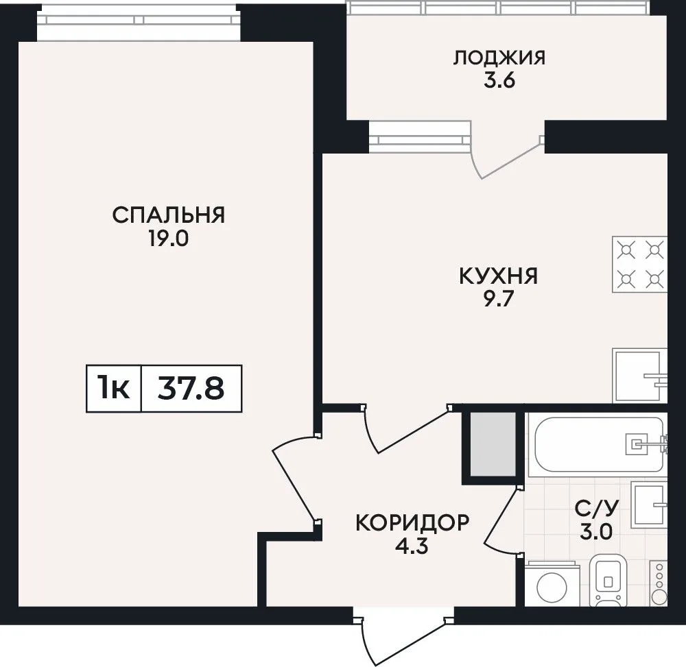 1-комнатная квартира, 37,8 м², 7/9 эт. в ЖК «Горизонт»