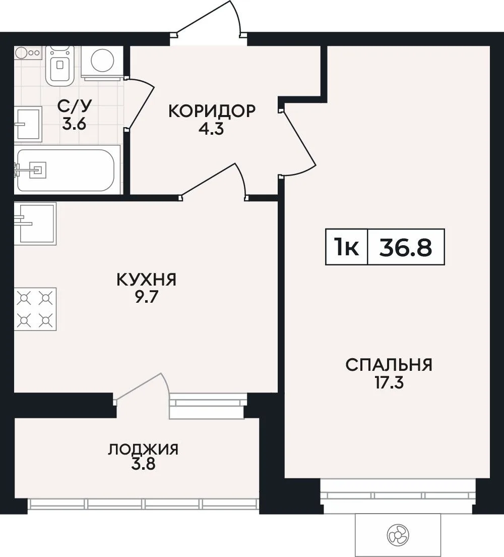 1-комнатная квартира, 36,8 м², 1/9 эт. в ЖК «Горизонт»