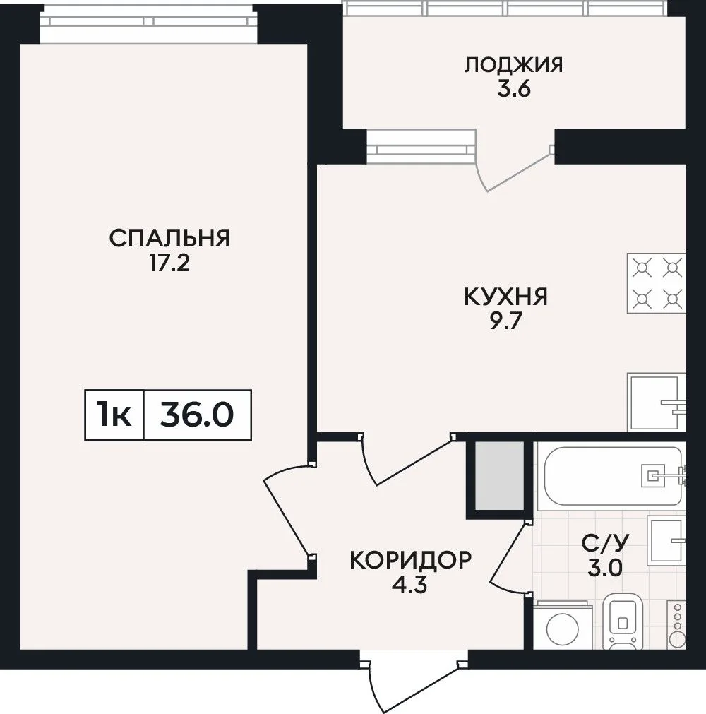 1-комнатная квартира, 36 м², 7/9 эт. в ЖК «Горизонт»