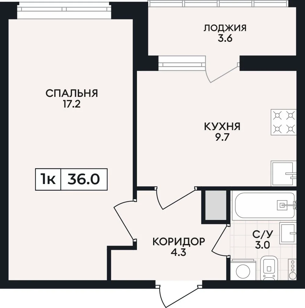 1-комнатная квартира, 36 м², 7/9 эт. в ЖК «Горизонт»