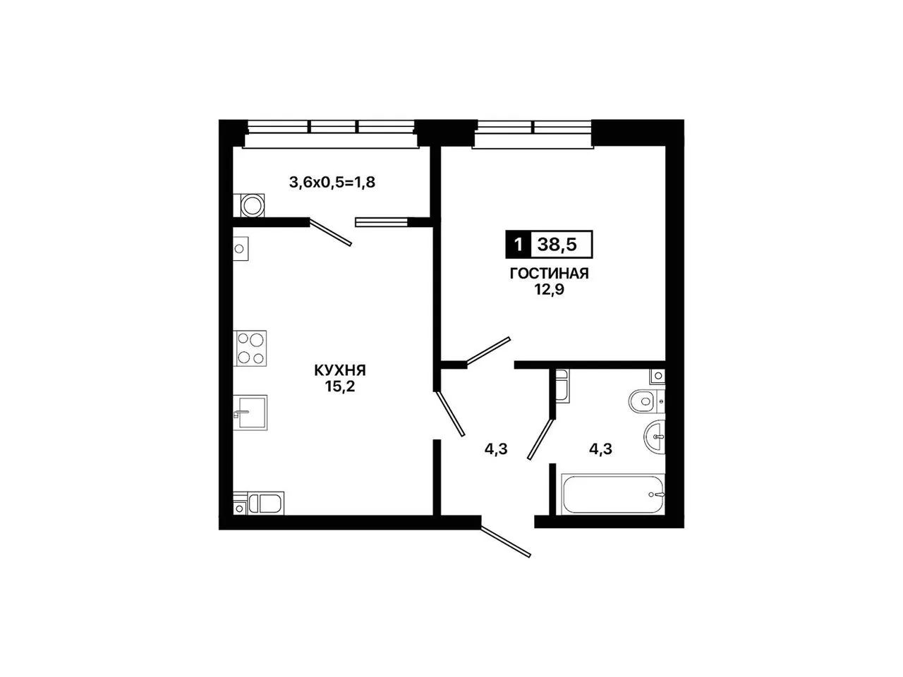 1-комнатная квартира, 35,2 м², 2/9 эт. в ЖК «Резиденция Концепт»