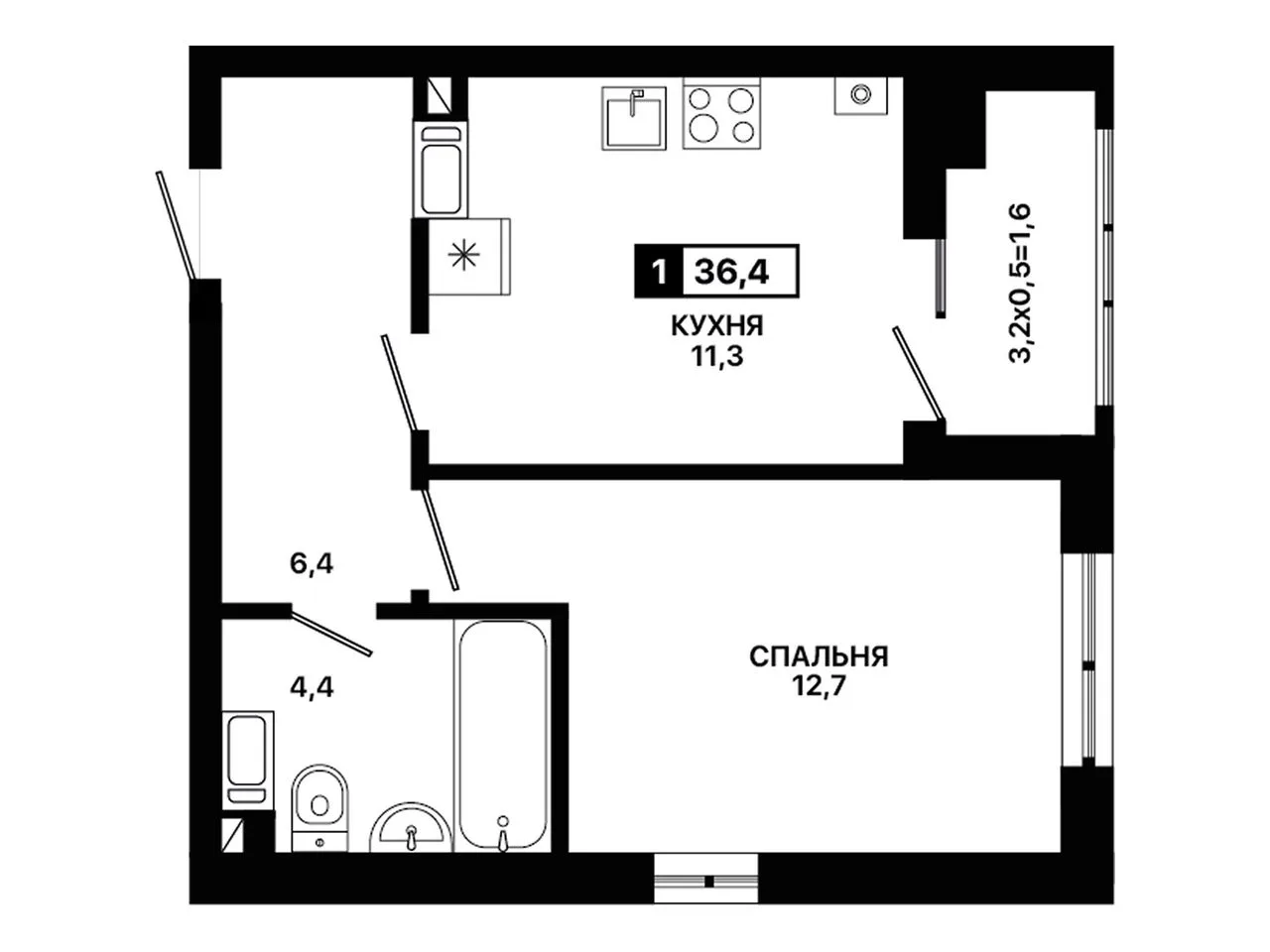 1-комнатная квартира, 36,4 м², 11/12 эт. в ЖК «Приморье»