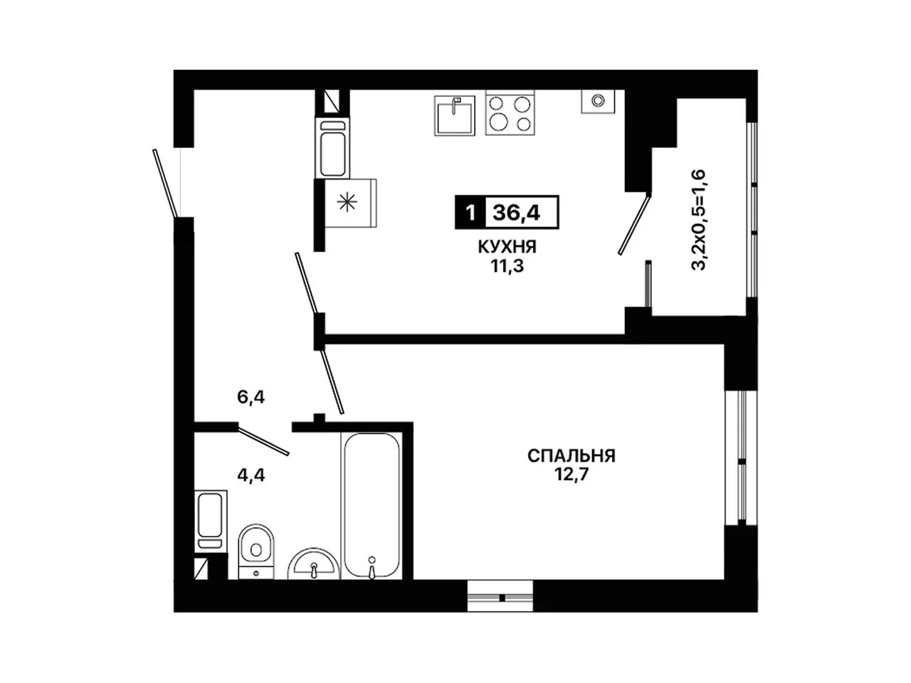 1-комнатная квартира, 36,4 м², 10/12 эт. в ЖК «Приморье»