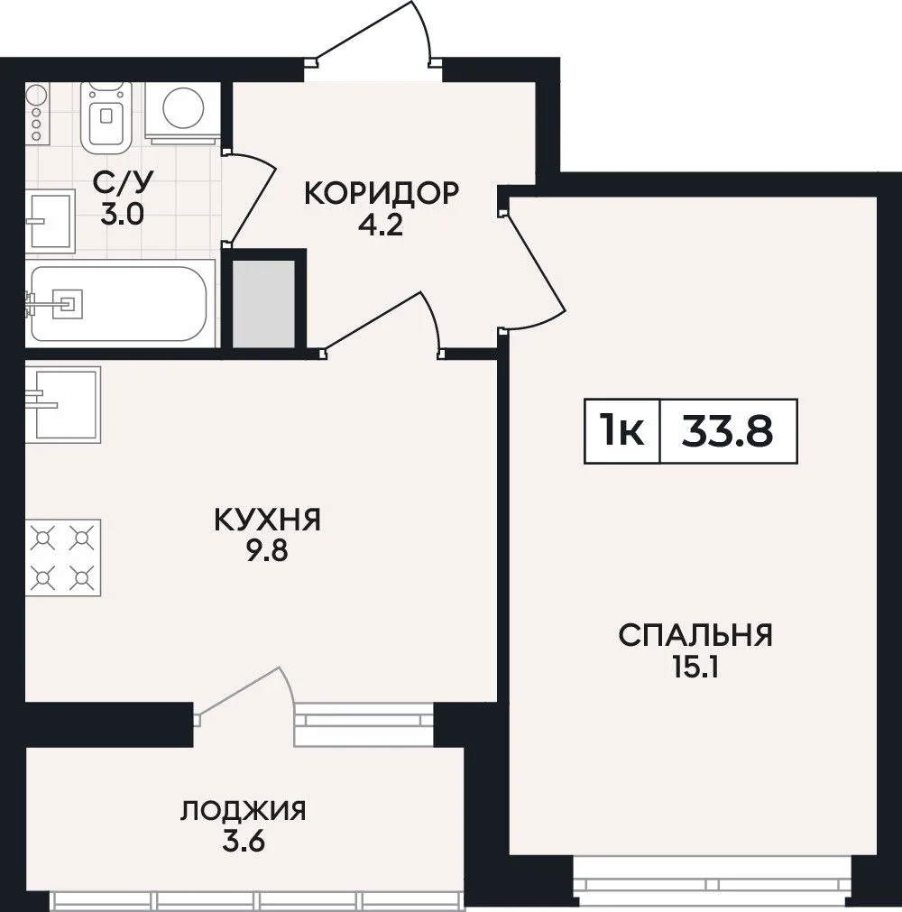 1-комнатная квартира, 33,8 м², 9/9 эт. в ЖК «Горизонт»