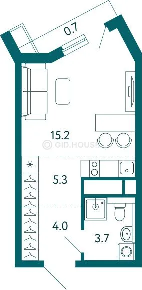 1-комнатная квартира, 28,9 м², 7/19 эт. в ЖК «Дом у моря»