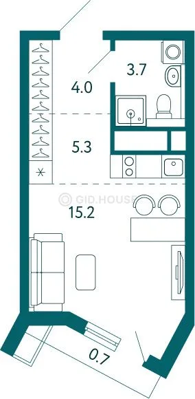 1-комнатная квартира, 28,9 м², 9/19 эт. в ЖК «Дом у моря»