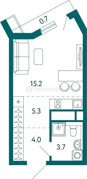 1-комнатная квартира, 28,9 м², 10/19 эт. в ЖК «Дом у моря»