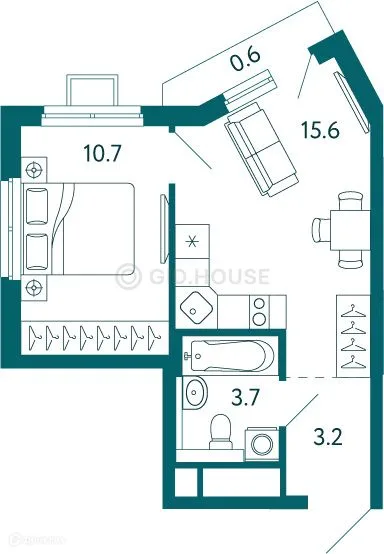 1-комнатная квартира, 33,8 м², 2/19 эт. в ЖК «Дом у моря»