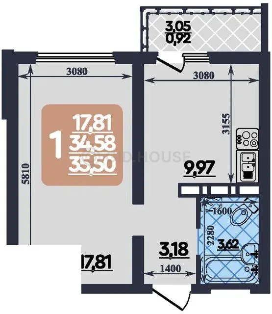 1-комнатная квартира, 35,5 м², 11/12 эт. в ЖК «Ленинградский квартал»