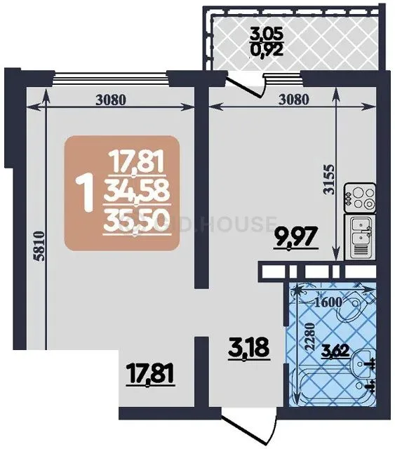 1-комнатная квартира, 35,5 м², 9/10 эт. в ЖК «Ленинградский квартал»