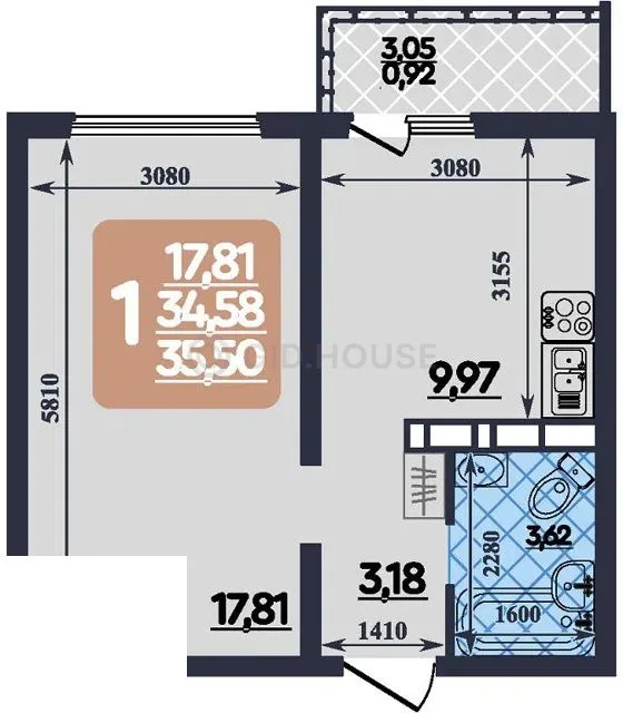 1-комнатная квартира, 35,5 м², 2/10 эт. в ЖК «Ленинградский квартал»