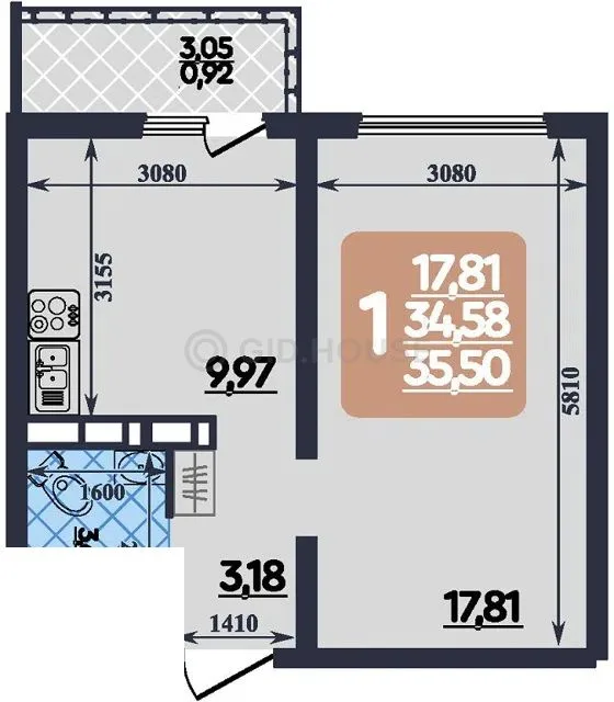 1-комнатная квартира, 35,5 м², 2/10 эт. в ЖК «Ленинградский квартал»